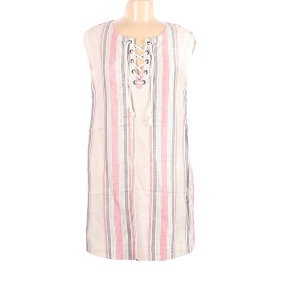 Cupcakes And Cashmere Women S Dress Reed Cap Sleeve Front Lace-Up Striped Linen - Picture 1 of 8